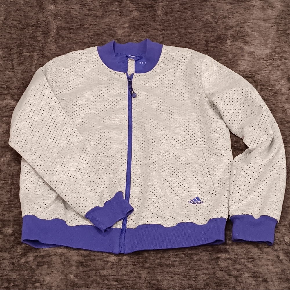 Adidas Perforated Heather Gray/Purple Open Back Track Jacket Womens Size: M